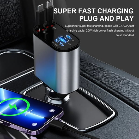 3-in-1 Telescopic Double-pull Car Mobile Phone Charger